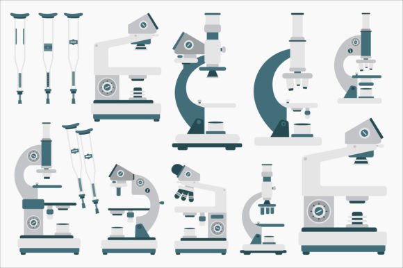 Microscope and Crutches Medical Graphics & Illustrations